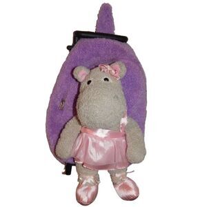 2-in-1 kids girls plush purple rolling backpack with plush ballerina hippo buddy